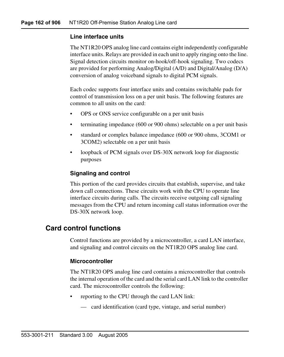 Card control functions | Nortel Networks Circuit Card User Manual | Page 162 / 908