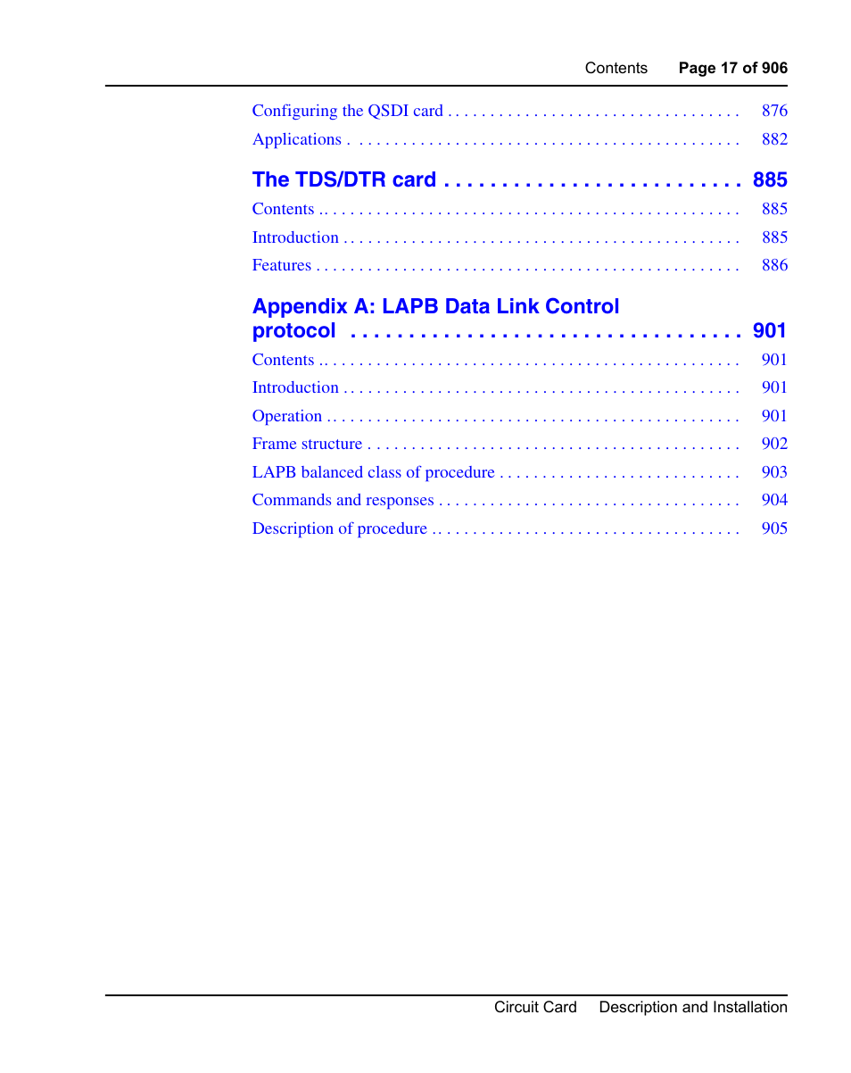 The tds/dtr card, Appendix a: lapb data link control protocol | Nortel Networks Circuit Card User Manual | Page 17 / 908