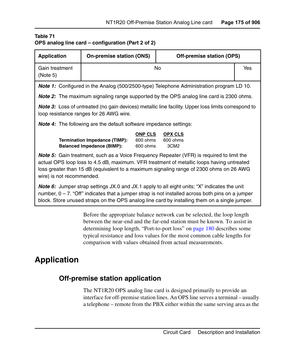 Application, Off-premise station application | Nortel Networks Circuit Card User Manual | Page 175 / 908