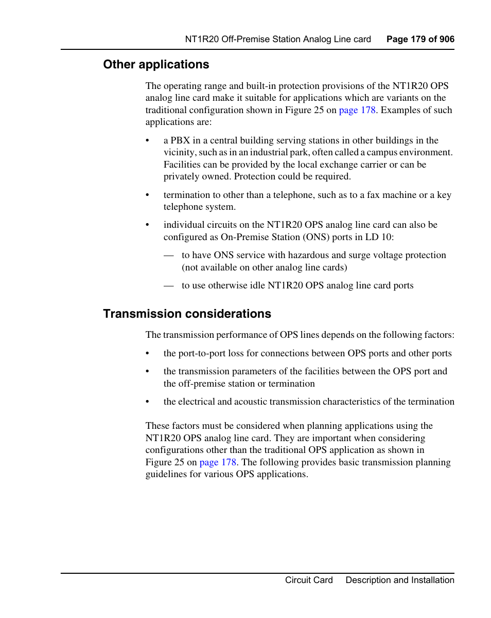 Other applications, Transmission considerations | Nortel Networks Circuit Card User Manual | Page 179 / 908