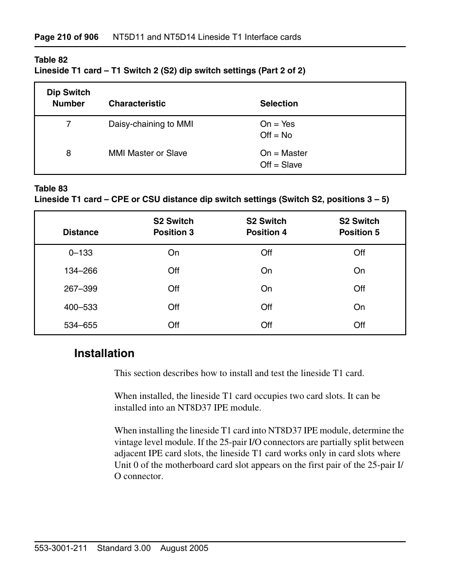Installation, H 83, 83 describes | Nortel Networks Circuit Card User Manual | Page 210 / 908