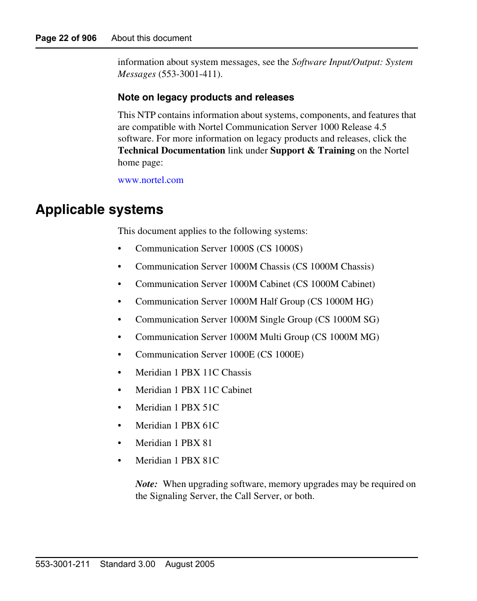 Applicable systems | Nortel Networks Circuit Card User Manual | Page 22 / 908