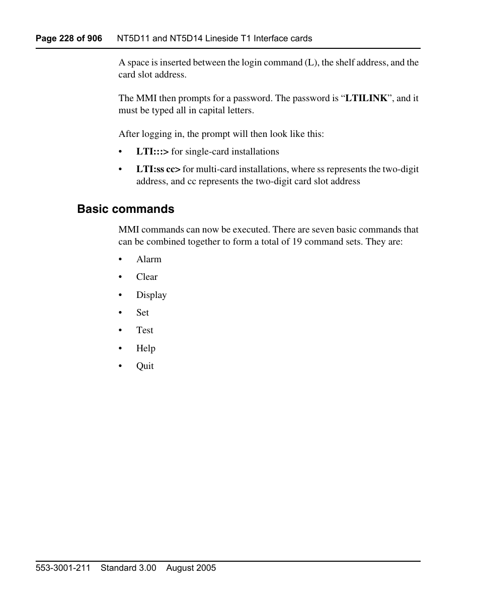 Basic commands | Nortel Networks Circuit Card User Manual | Page 228 / 908
