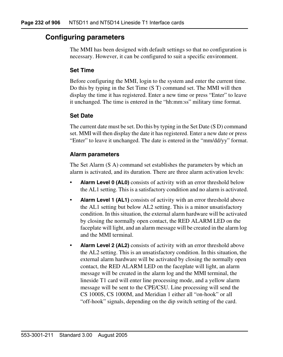 Configuring parameters | Nortel Networks Circuit Card User Manual | Page 232 / 908