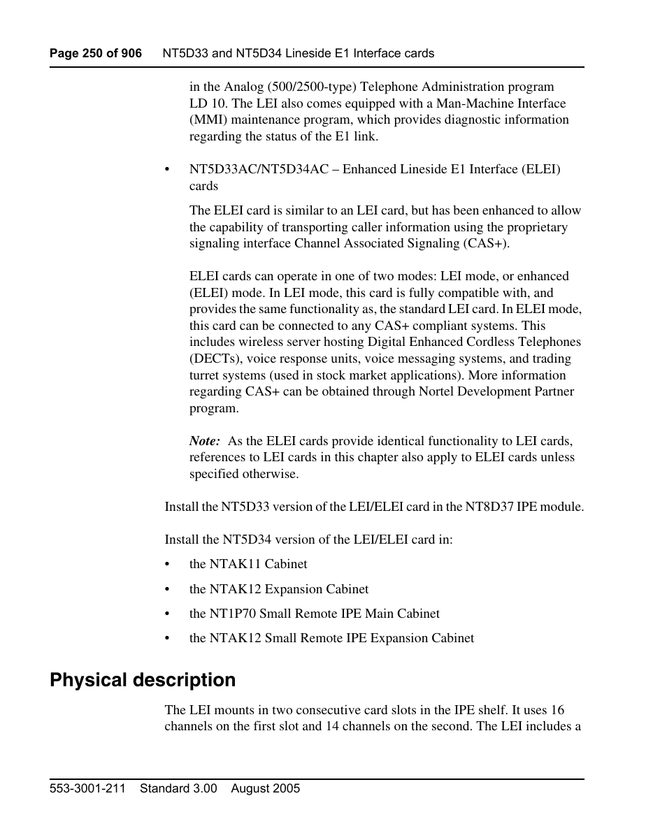 Physical description | Nortel Networks Circuit Card User Manual | Page 250 / 908