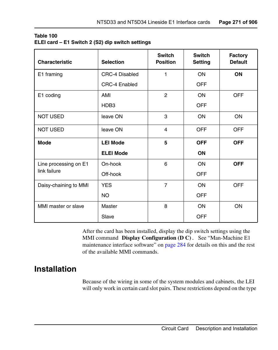 Installation | Nortel Networks Circuit Card User Manual | Page 271 / 908
