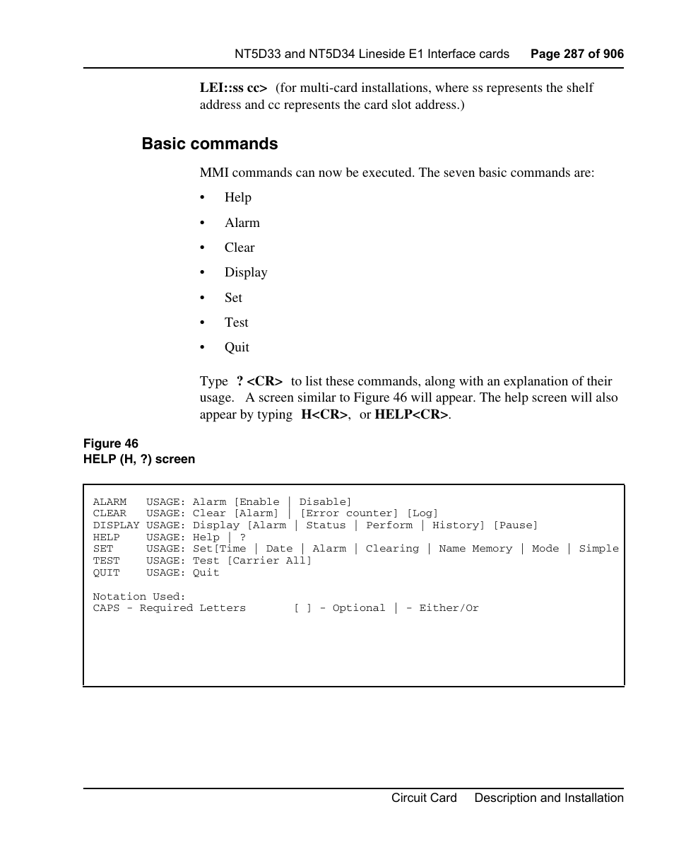 Basic commands | Nortel Networks Circuit Card User Manual | Page 287 / 908