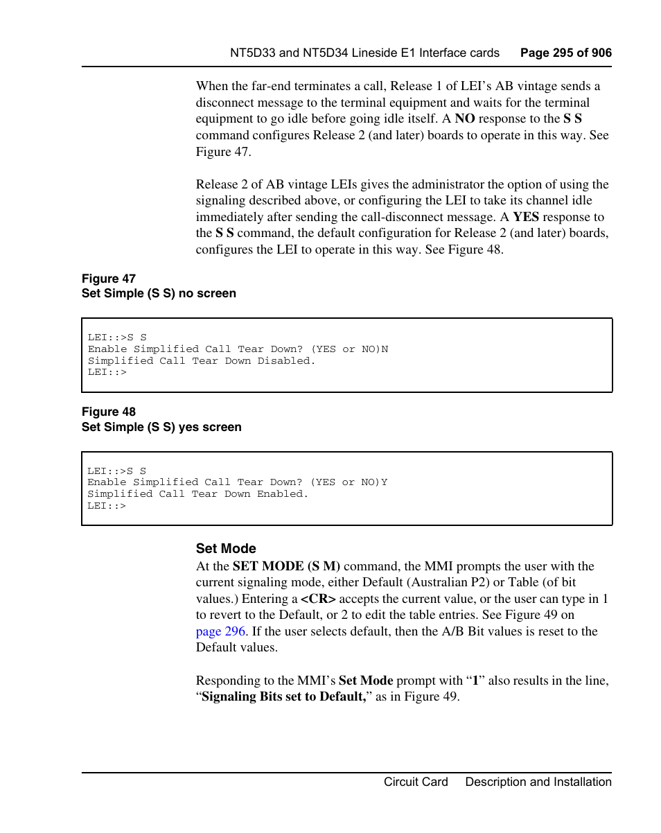 See “set mode” on | Nortel Networks Circuit Card User Manual | Page 295 / 908