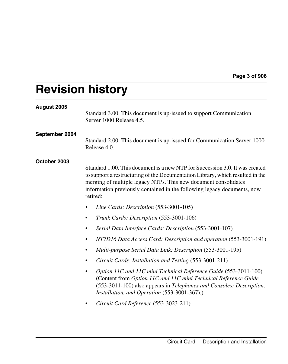 Revision history | Nortel Networks Circuit Card User Manual | Page 3 / 908