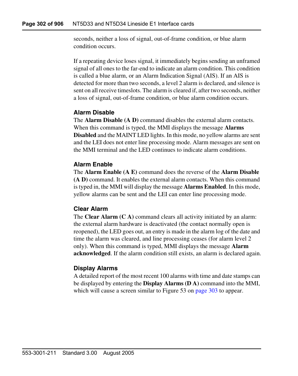 Display alarms” on | Nortel Networks Circuit Card User Manual | Page 302 / 908