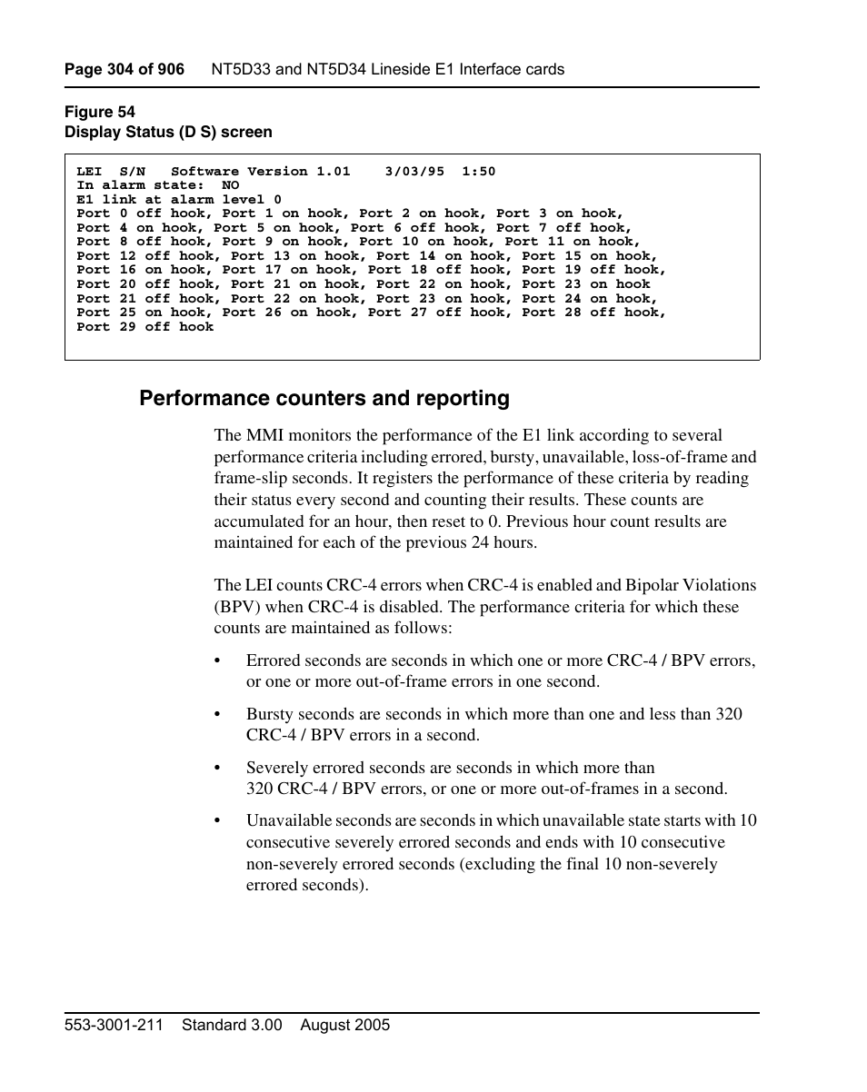 Performance counters and reporting, Performance counters and reporting” on | Nortel Networks Circuit Card User Manual | Page 304 / 908