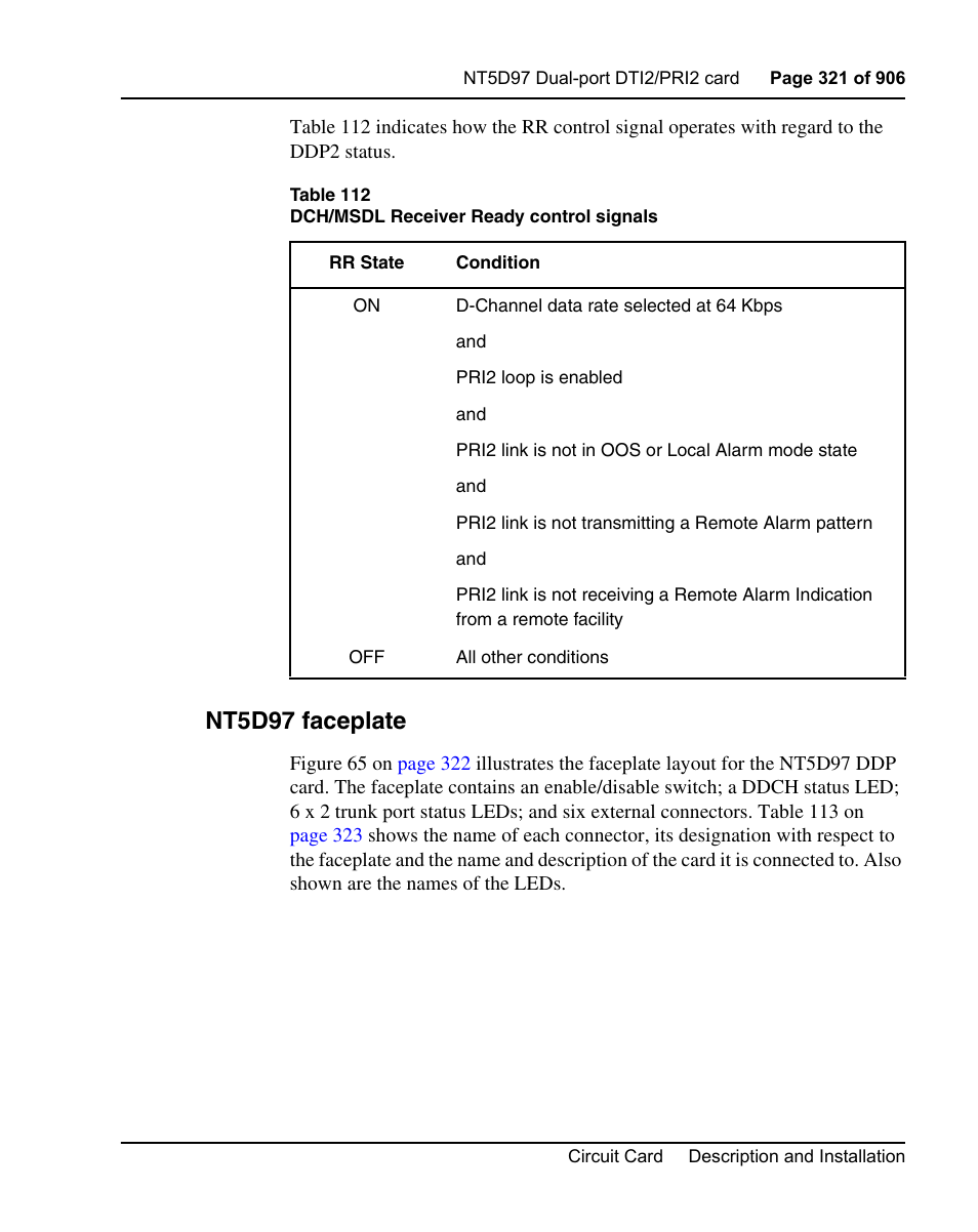 Nt5d97 faceplate | Nortel Networks Circuit Card User Manual | Page 321 / 908