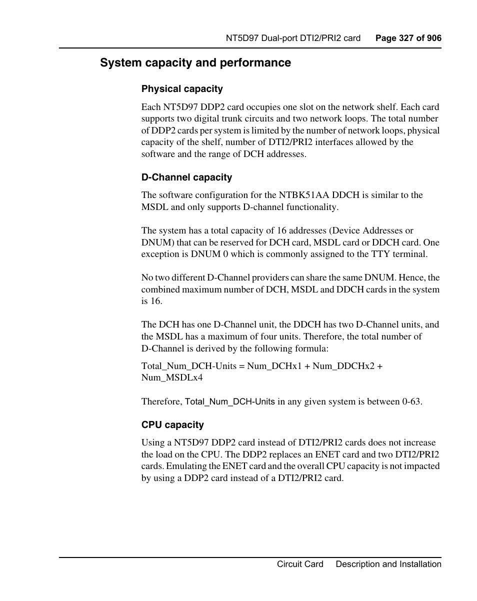 System capacity and performance | Nortel Networks Circuit Card User Manual | Page 327 / 908