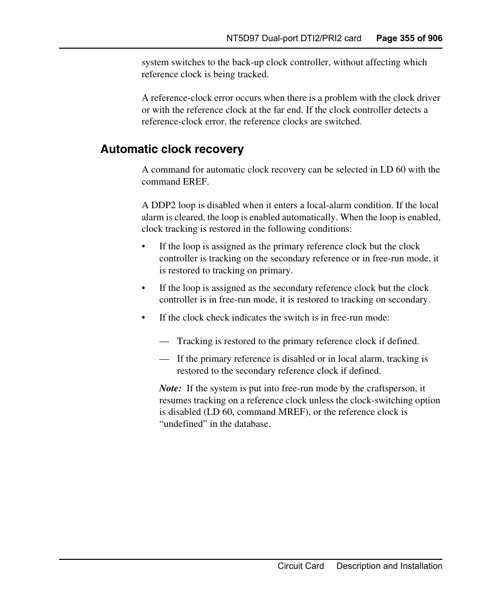 Automatic clock recovery | Nortel Networks Circuit Card User Manual | Page 355 / 908