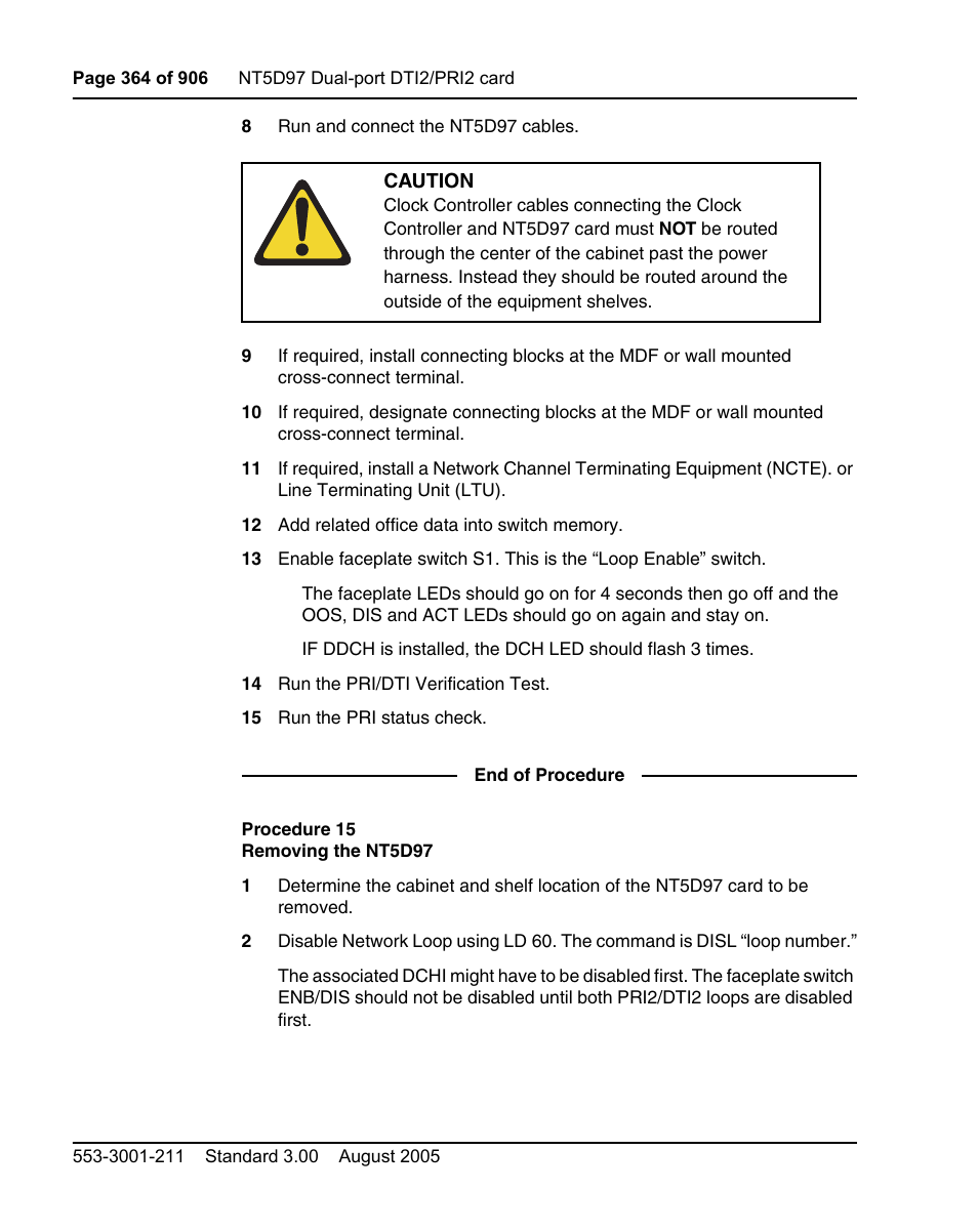 Procedure 15 removing the nt5d97, On “removing the nt5d97” on | Nortel Networks Circuit Card User Manual | Page 364 / 908
