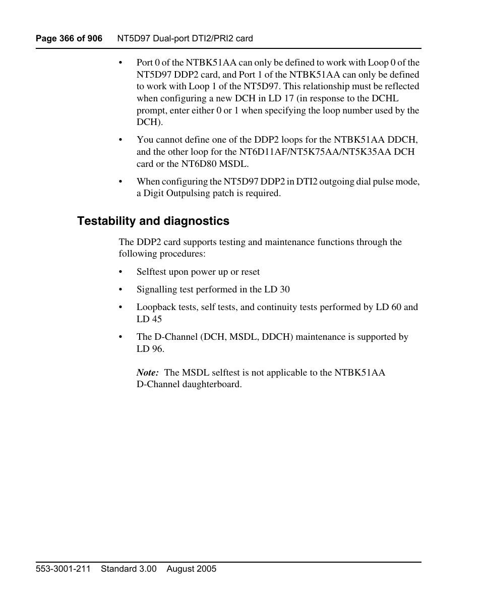 Testability and diagnostics | Nortel Networks Circuit Card User Manual | Page 366 / 908