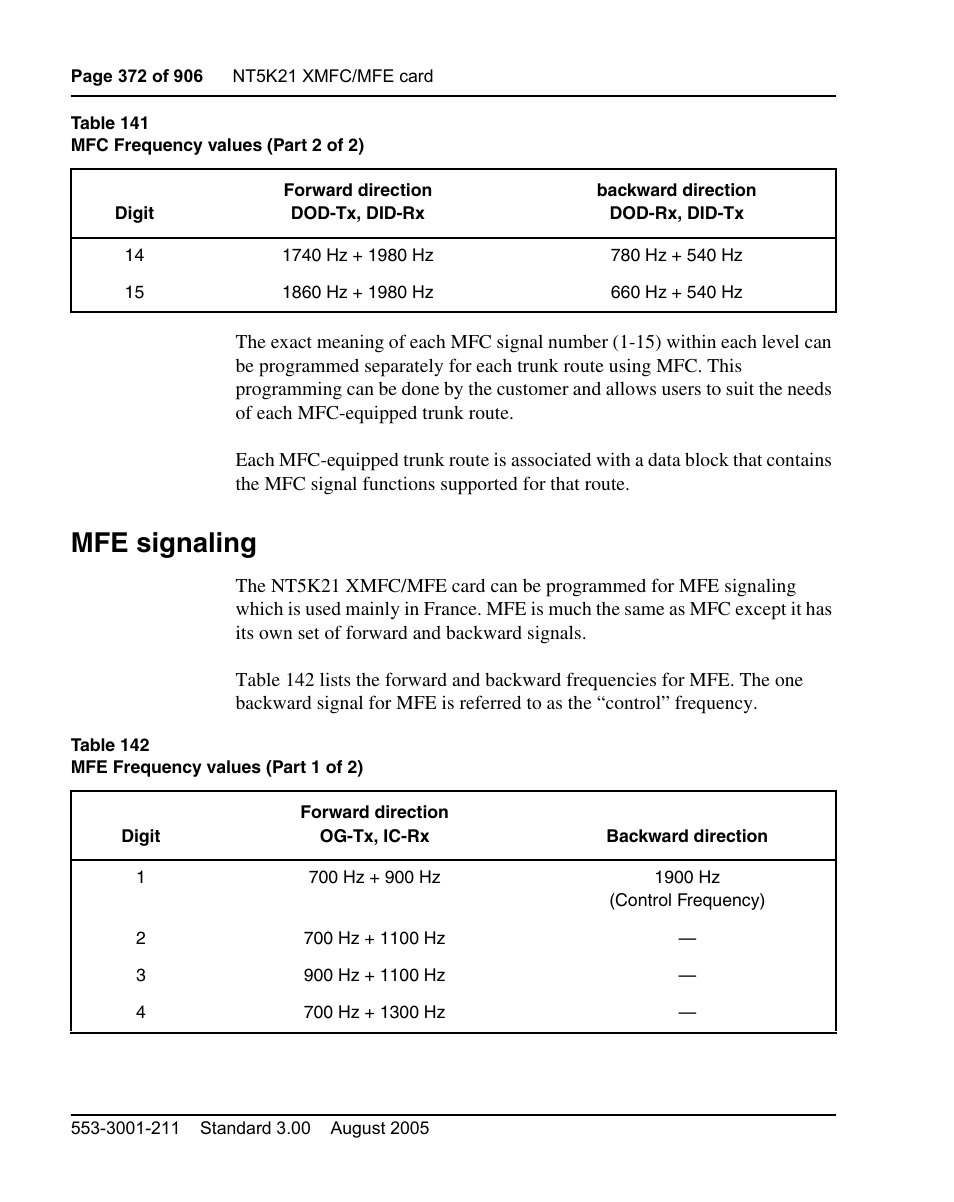 Mfe signaling | Nortel Networks Circuit Card User Manual | Page 372 / 908