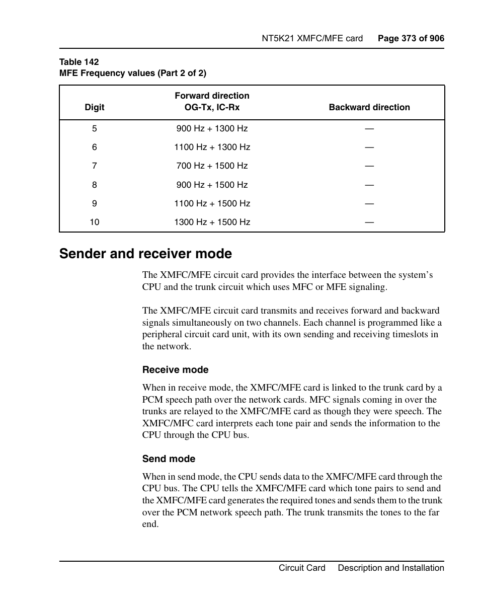 Sender and receiver mode | Nortel Networks Circuit Card User Manual | Page 373 / 908