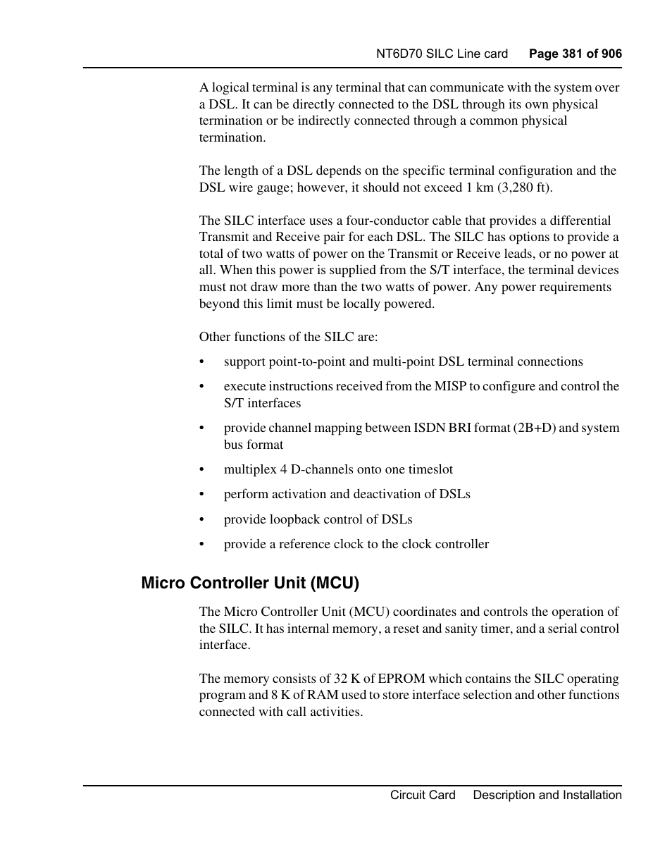 Micro controller unit (mcu) | Nortel Networks Circuit Card User Manual | Page 381 / 908