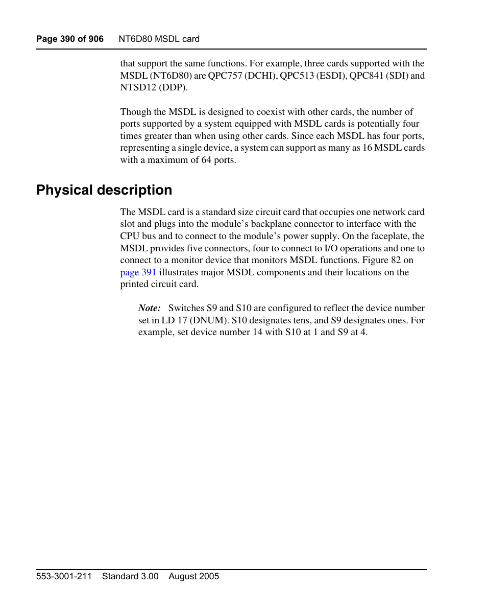Physical description | Nortel Networks Circuit Card User Manual | Page 390 / 908