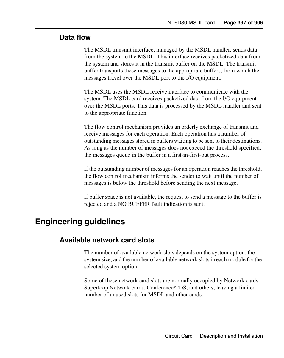 Data flow, Engineering guidelines, Available network card slots | Nortel Networks Circuit Card User Manual | Page 397 / 908