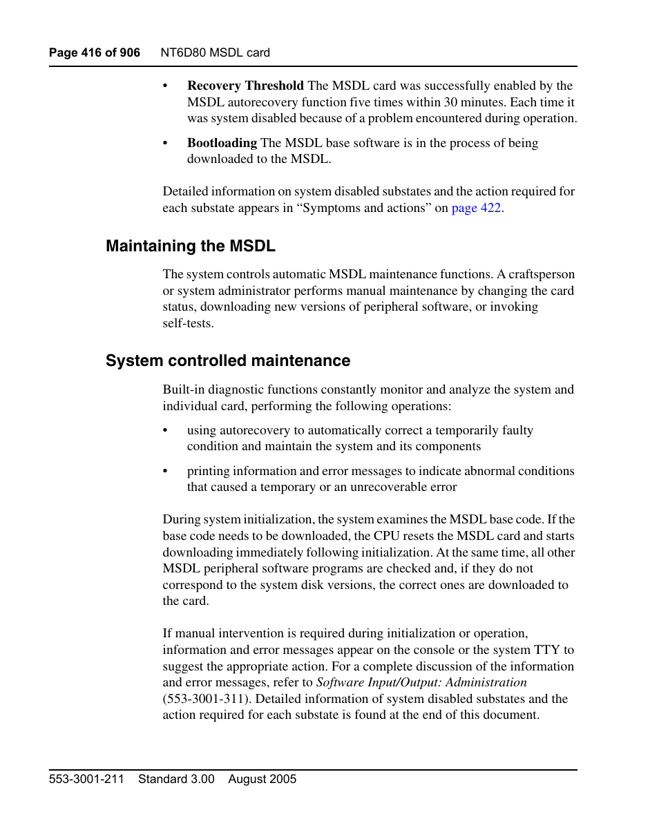 Maintaining the msdl, System controlled maintenance | Nortel Networks Circuit Card User Manual | Page 416 / 908