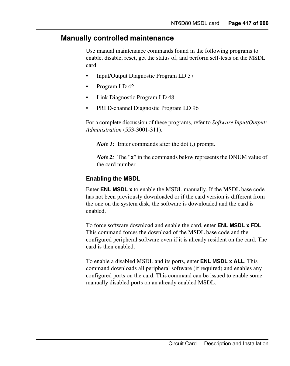 Manually controlled maintenance | Nortel Networks Circuit Card User Manual | Page 417 / 908