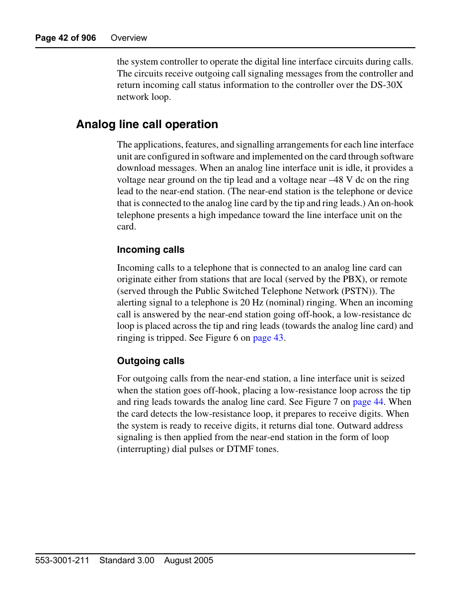 Analog line call operation | Nortel Networks Circuit Card User Manual | Page 42 / 908