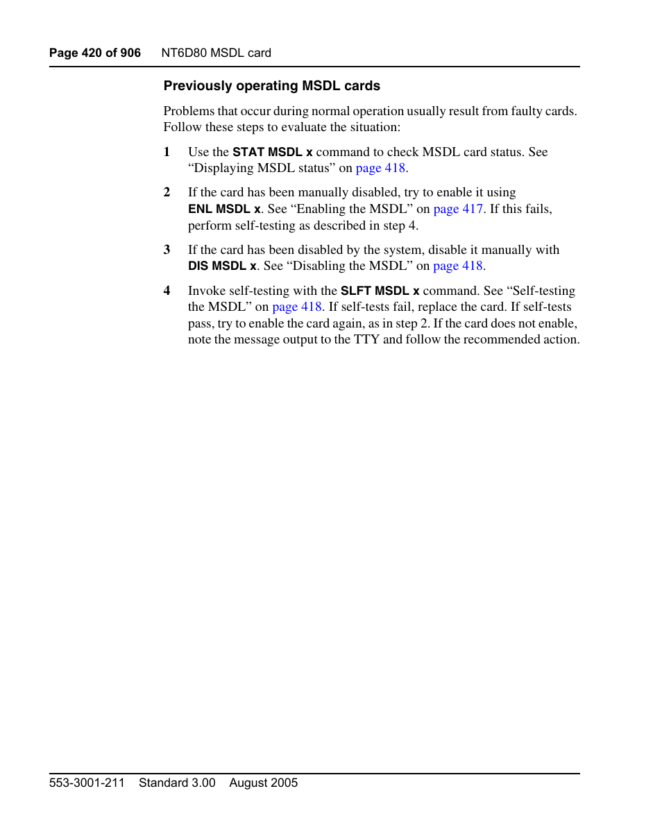Previously operating msdl, Cards” on | Nortel Networks Circuit Card User Manual | Page 420 / 908