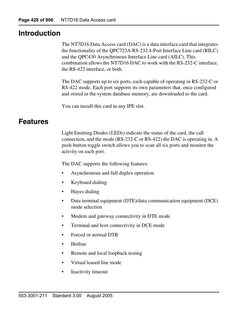 Introduction, Features | Nortel Networks Circuit Card User Manual | Page 428 / 908