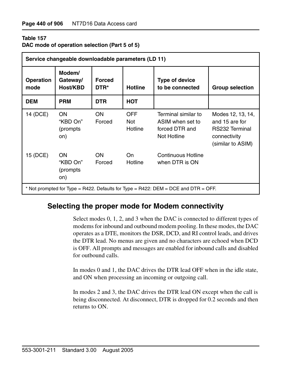 Selecting the proper mode for modem connectivity | Nortel Networks Circuit Card User Manual | Page 440 / 908