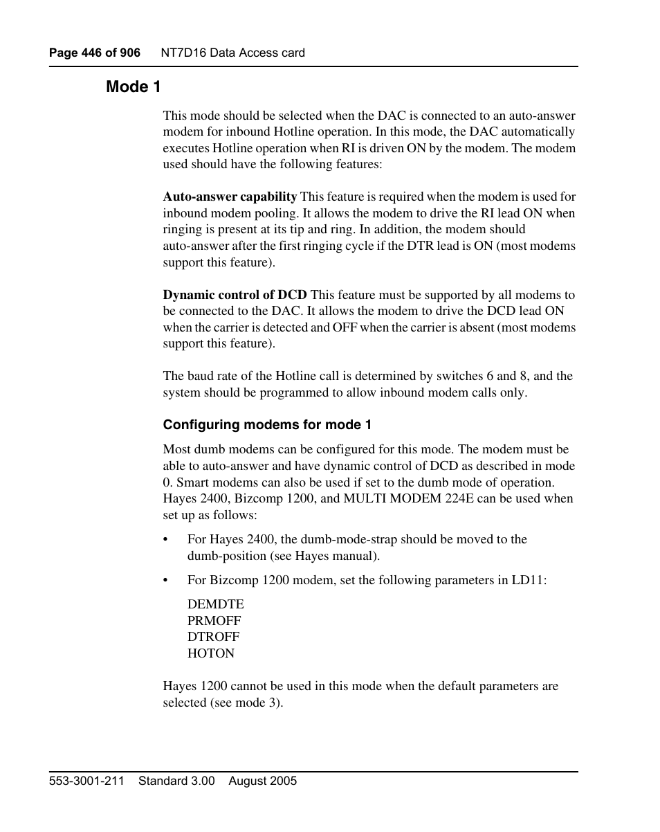 Mode 1 | Nortel Networks Circuit Card User Manual | Page 446 / 908