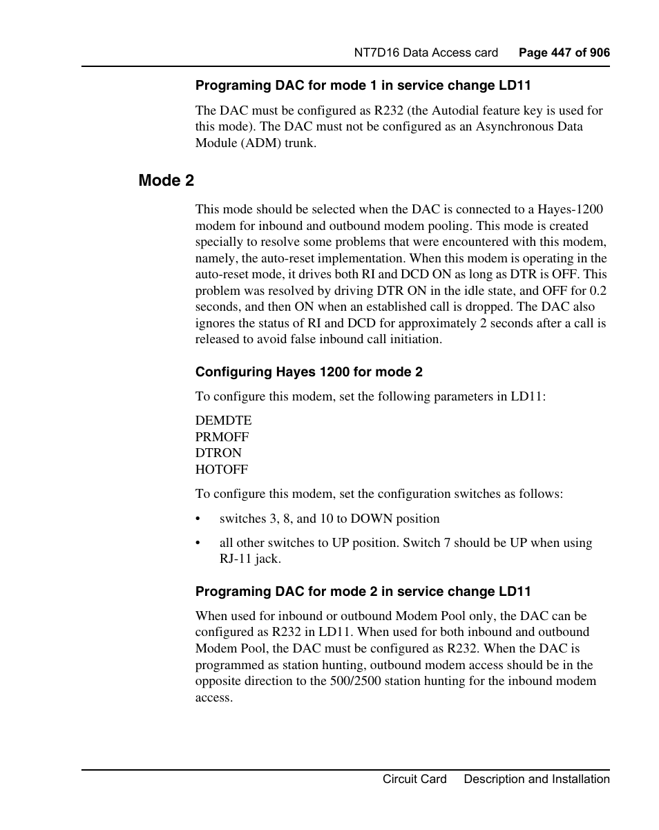 Mode 2 | Nortel Networks Circuit Card User Manual | Page 447 / 908
