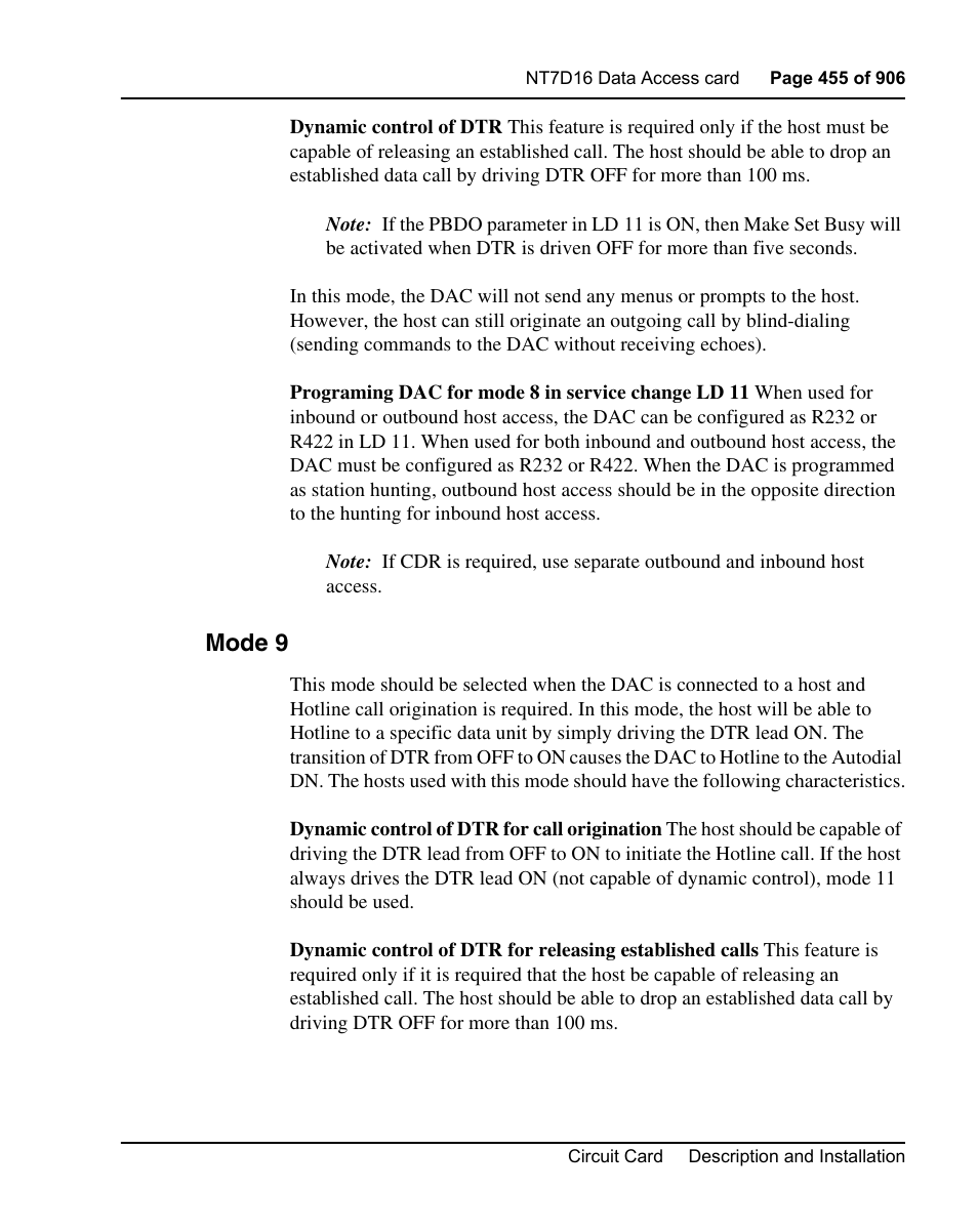 Mode 9 | Nortel Networks Circuit Card User Manual | Page 455 / 908