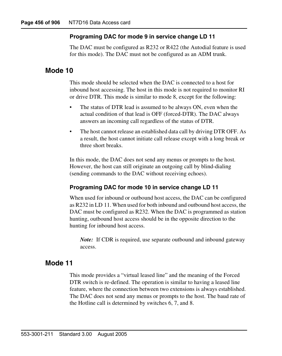 Mode 10, Mode 11 | Nortel Networks Circuit Card User Manual | Page 456 / 908