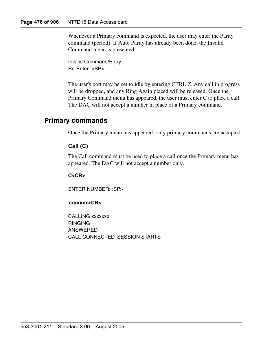 Primary commands | Nortel Networks Circuit Card User Manual | Page 476 / 908