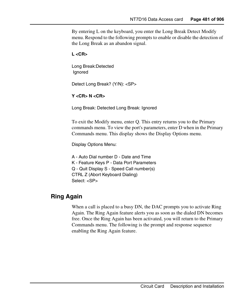 Ring again | Nortel Networks Circuit Card User Manual | Page 481 / 908