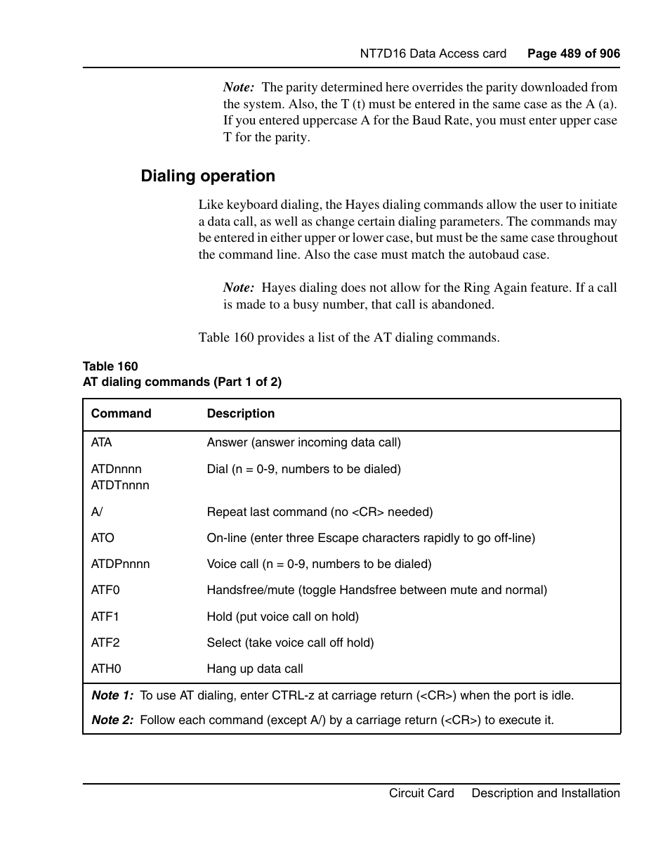 Dialing operation | Nortel Networks Circuit Card User Manual | Page 489 / 908