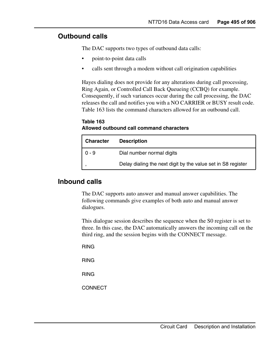 Outbound calls, Inbound calls | Nortel Networks Circuit Card User Manual | Page 495 / 908