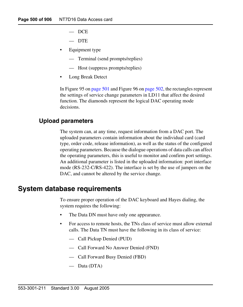 Upload parameters, System database requirements | Nortel Networks Circuit Card User Manual | Page 500 / 908