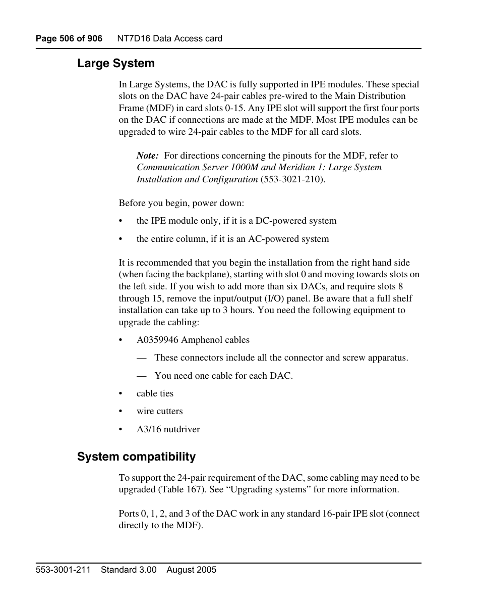 Large system, System compatibility | Nortel Networks Circuit Card User Manual | Page 506 / 908