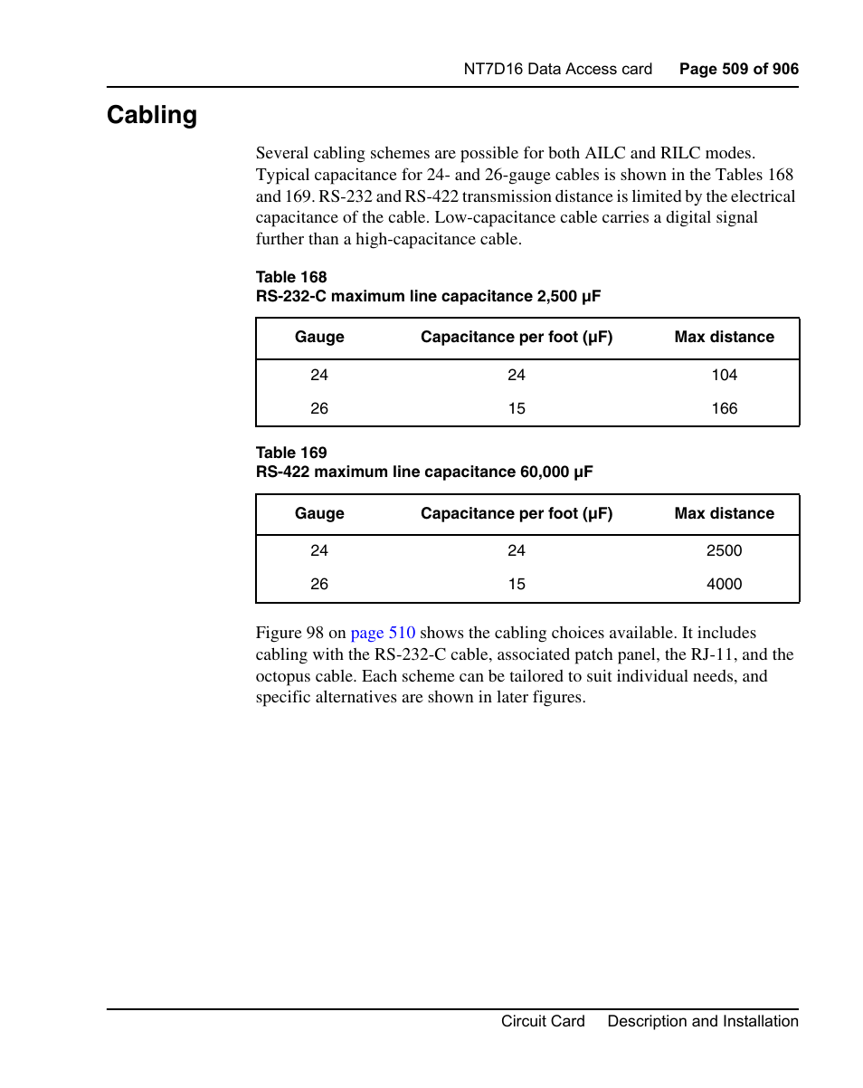 Cabling | Nortel Networks Circuit Card User Manual | Page 509 / 908