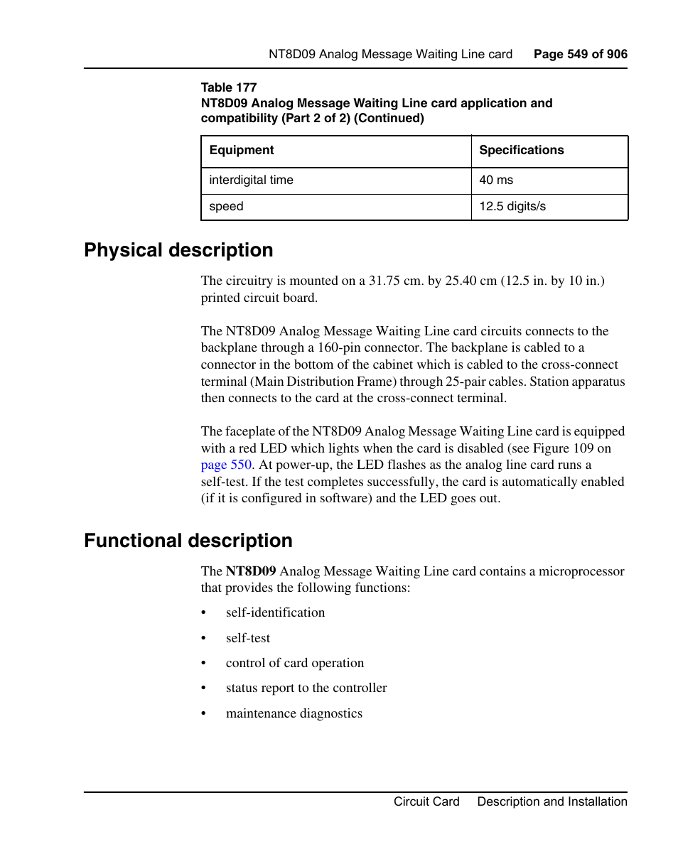 Physical description, Functional description | Nortel Networks Circuit Card User Manual | Page 549 / 908