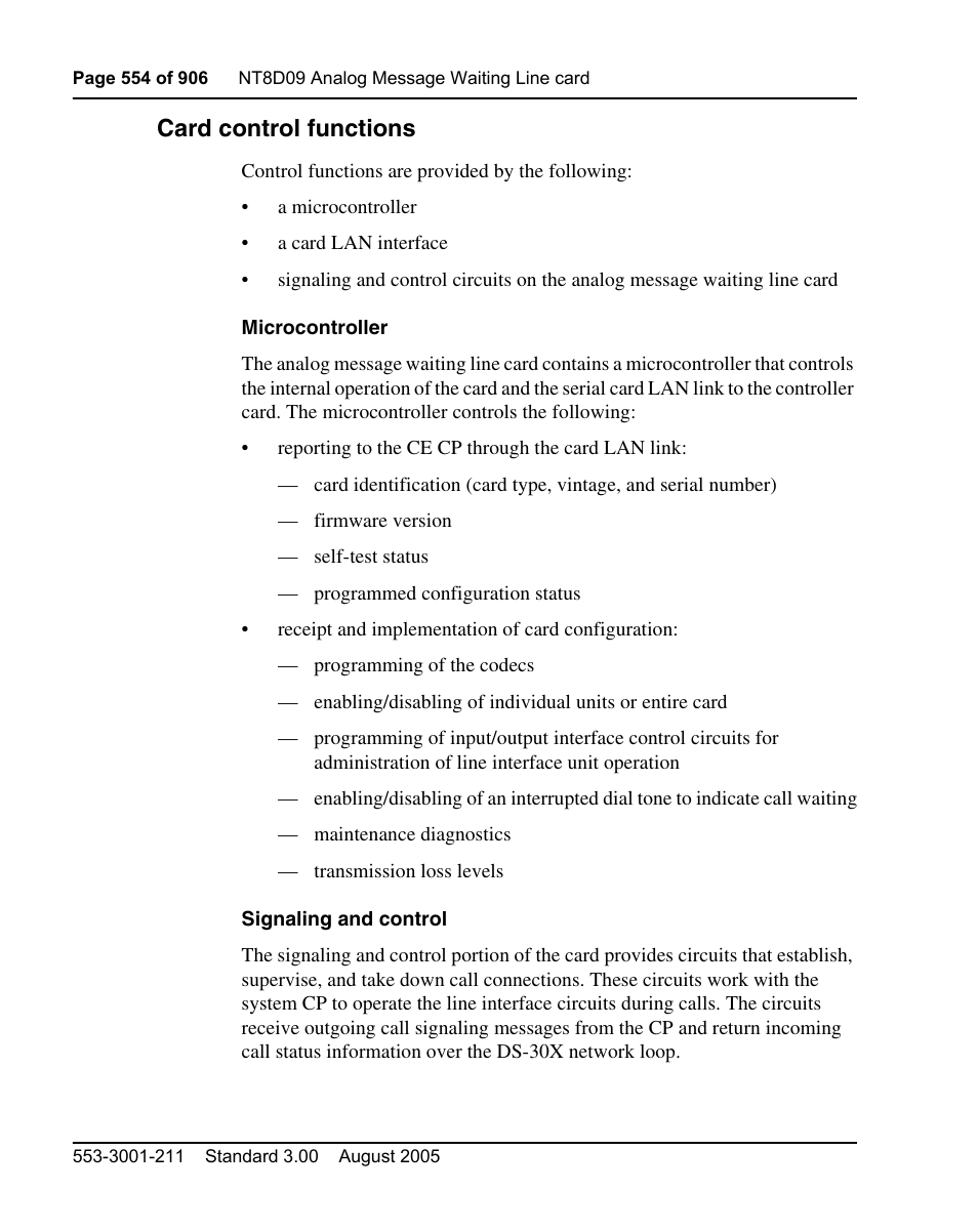 Card control functions | Nortel Networks Circuit Card User Manual | Page 554 / 908