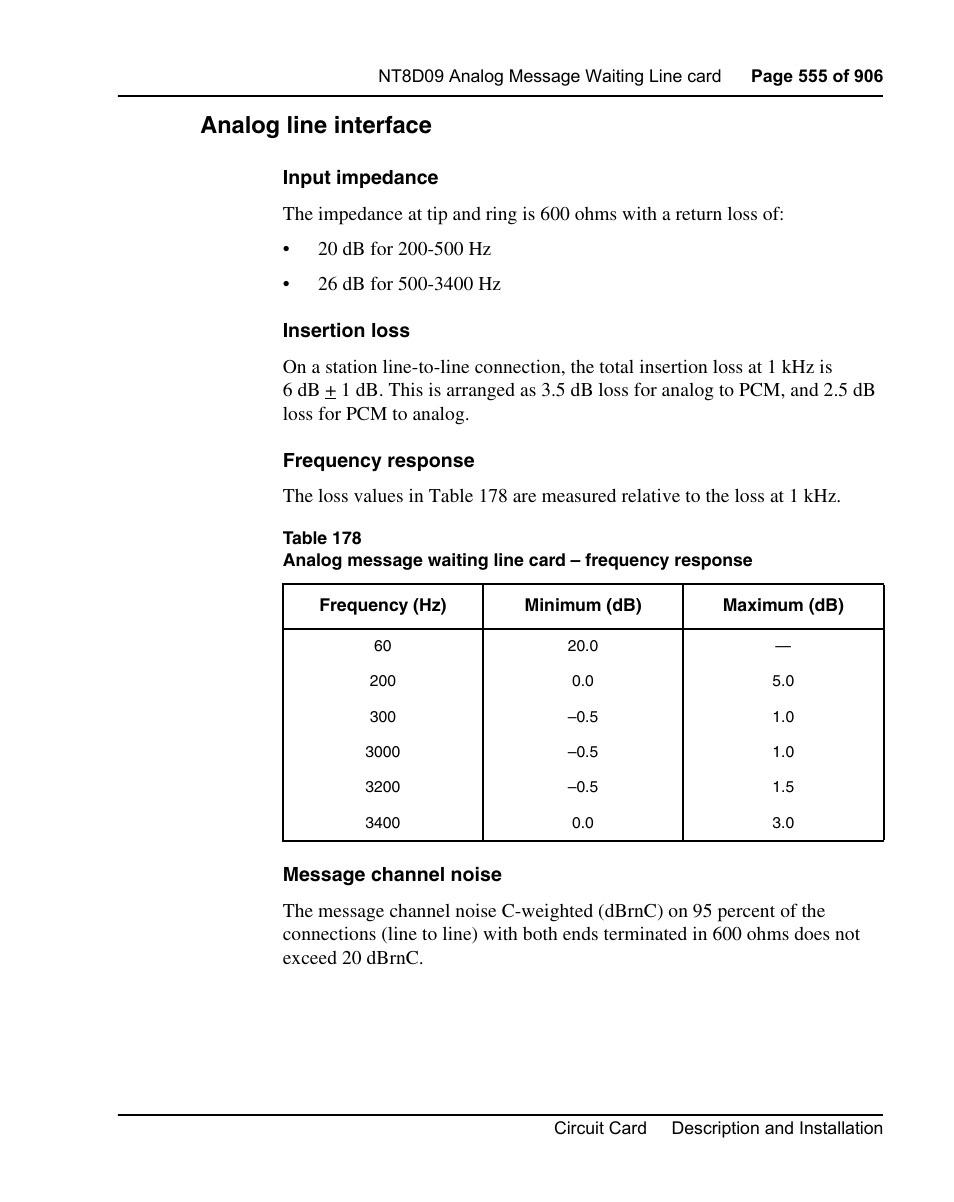 Analog line interface | Nortel Networks Circuit Card User Manual | Page 555 / 908