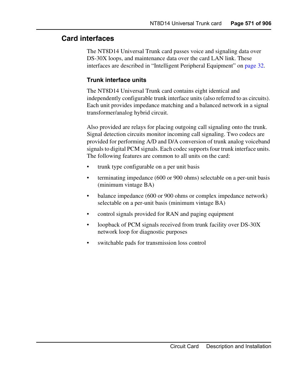 Card interfaces | Nortel Networks Circuit Card User Manual | Page 571 / 908