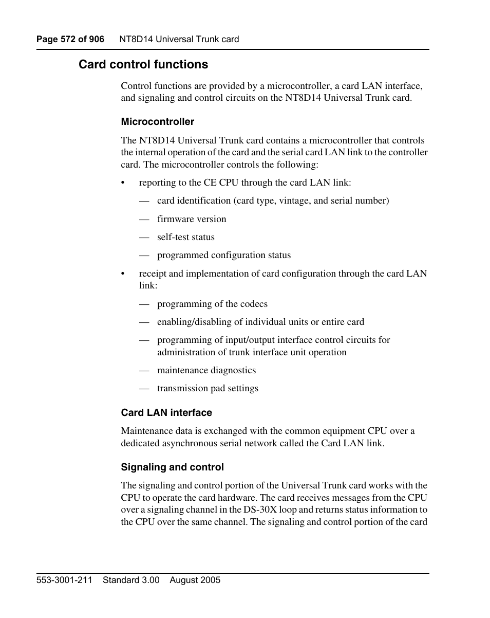 Card control functions | Nortel Networks Circuit Card User Manual | Page 572 / 908