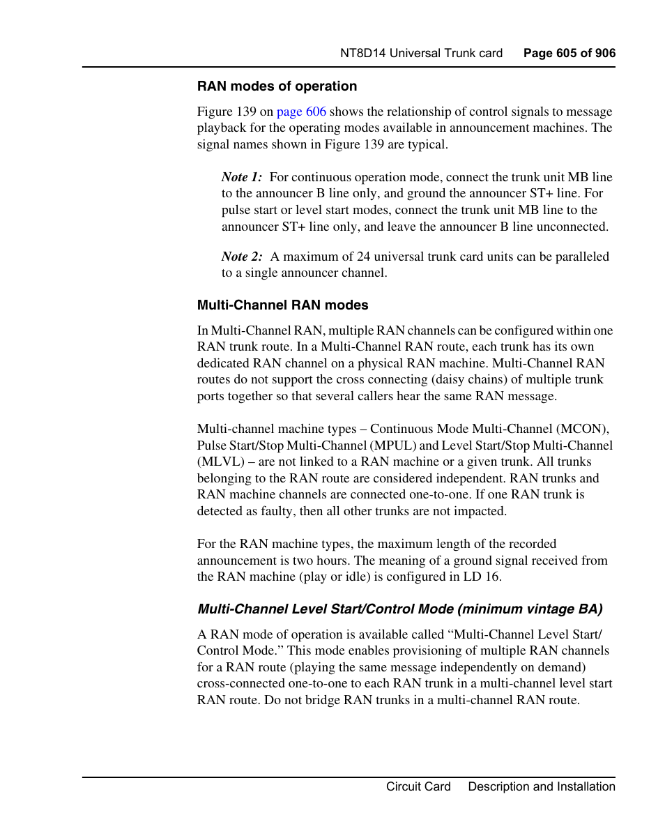 Multi-channel ran modes” on | Nortel Networks Circuit Card User Manual | Page 605 / 908