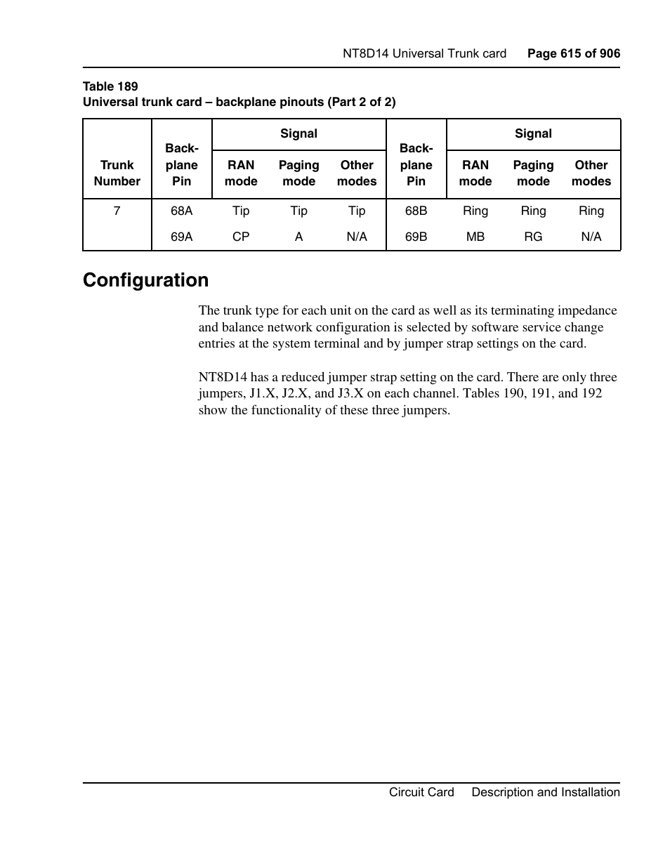 Configuration | Nortel Networks Circuit Card User Manual | Page 615 / 908