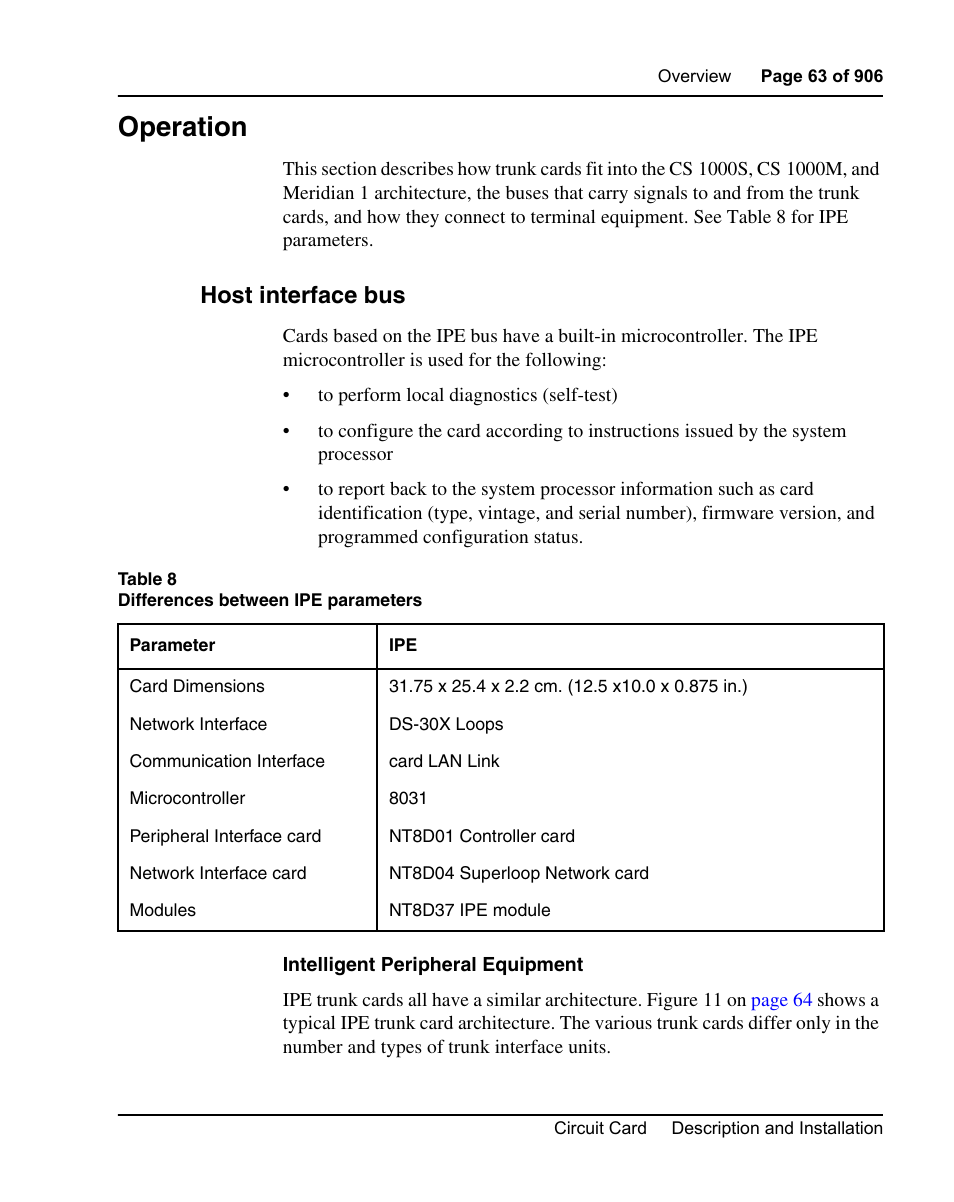 Operation, Host interface bus | Nortel Networks Circuit Card User Manual | Page 63 / 908
